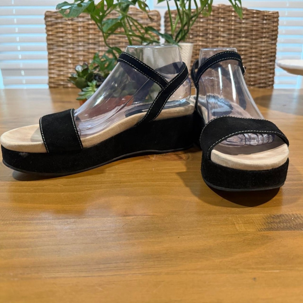 Via Spiga Black Suede Platform Wedge Sandals Y2K Minimalist Leather Ankle